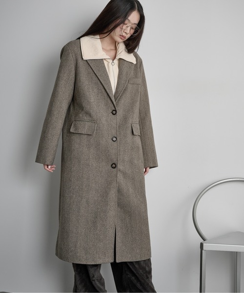 セール】ヘリンボーンツイードチェスターコート（チェスターコート