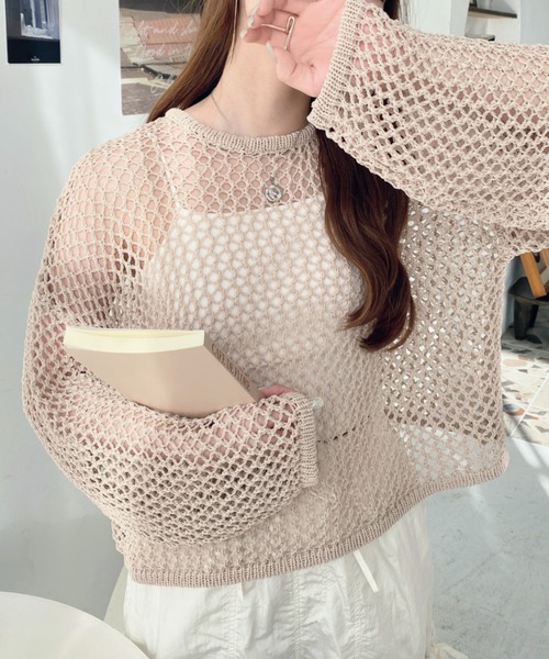 セール】【累計販売枚数4万枚突破！】ゆるメッシュ透かし編みクルー