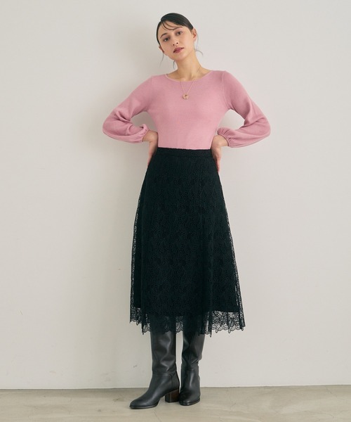 ANAYI（アナイ）の「リーフボーダーレースセミフレア スカート