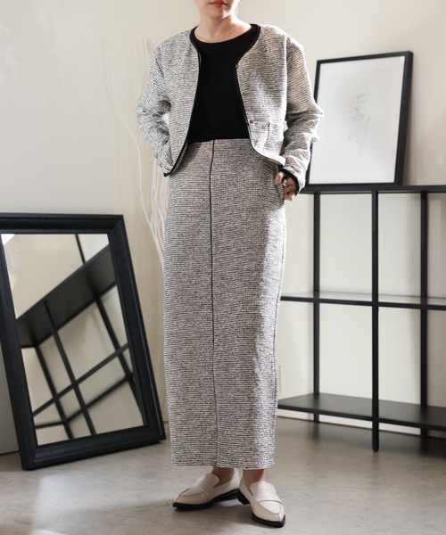 セール】ツイードノーカラーパイピングジャケット/オケージョン（ノー