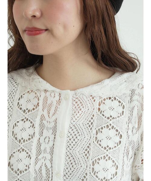 セール】レースパッチワークセーラー襟ブラウス（シャツ/ブラウス