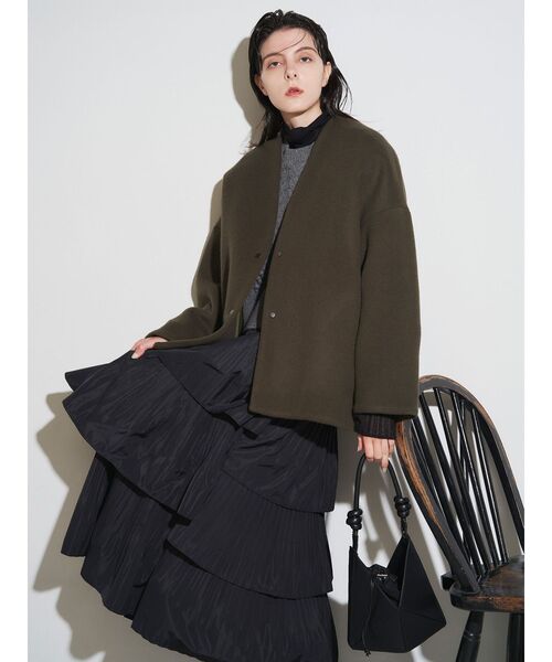 フォルムショートウールコート（ノーカラーコート）｜ELENDEEK（エレン