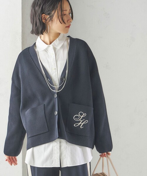 セール】〈手洗い可能〉ワンポイント 刺繍 Vネック カーディガン