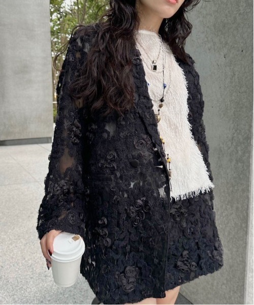 FLOWER MIX LACE SHEER JACKET（テーラードジャケット）｜Ameri