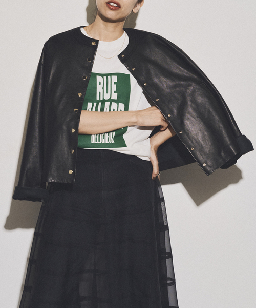 IENA（イエナ）の「シープクルーネックブルゾン（ライダースジャケット