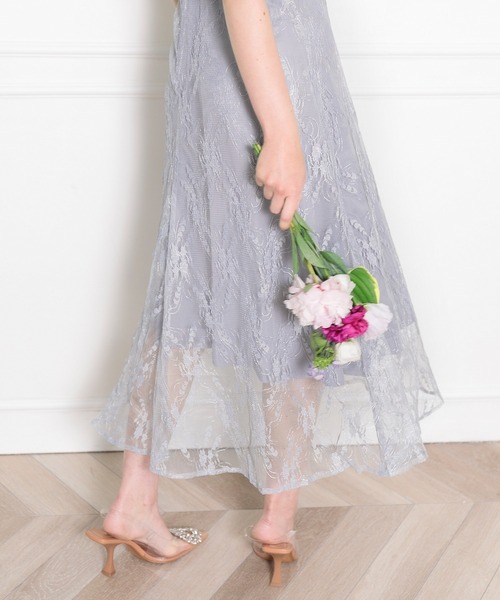 セール】【LEJA】パフスリーブウエストリボン総レースロングドレス