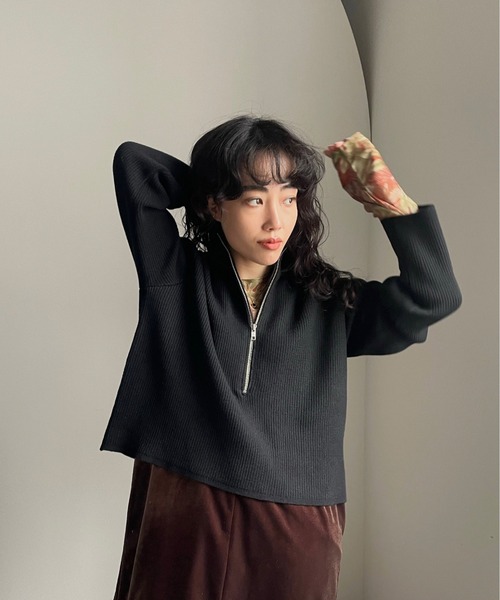 Ameri（アメリ）の「ZIP UP HOODIE SHORT KNIT（ニット/セーター