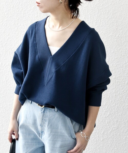 SHIPS any:〈手洗い可能〉サカリバ 深Vネック ルーズ プルオーバー（T