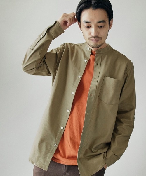 バンドカラー ハイストレッチ L/S オックスフォード シャツ MONO-MART