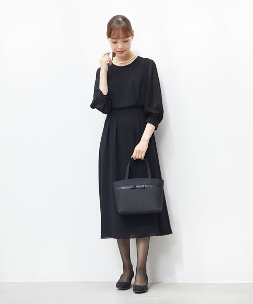 洗える】【喪服・礼服】シフォンロング丈ブラックフォーマルワンピース
