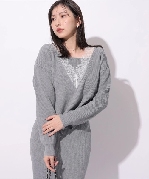 Vネックレースプルオーバー（ニット/セーター）｜Mystrada（マイ