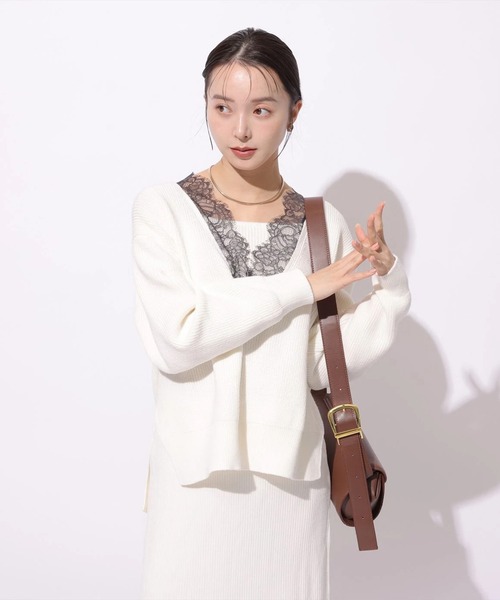 Vネックレースプルオーバー（ニット/セーター）｜Mystrada（マイ