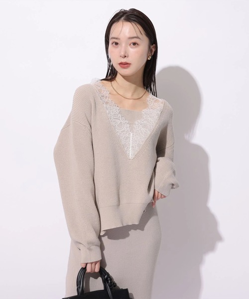 Mystrada（マイストラーダ）の「Vネックレースプルオーバー（ニット