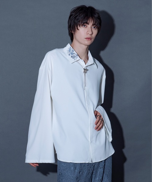 フレアスリーブフラワー刺繍シャツ（シャツ/ブラウス）｜Ellno Loset