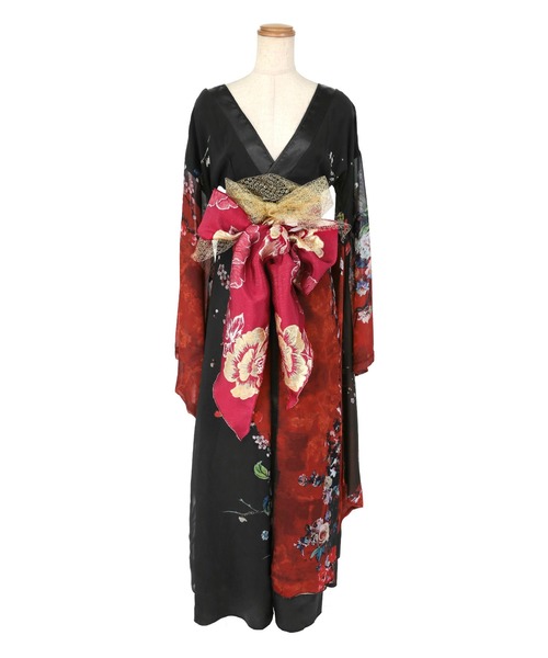 コスプレ セクシー 花魁 和装 アートフラワー ロングドレス 3点セット