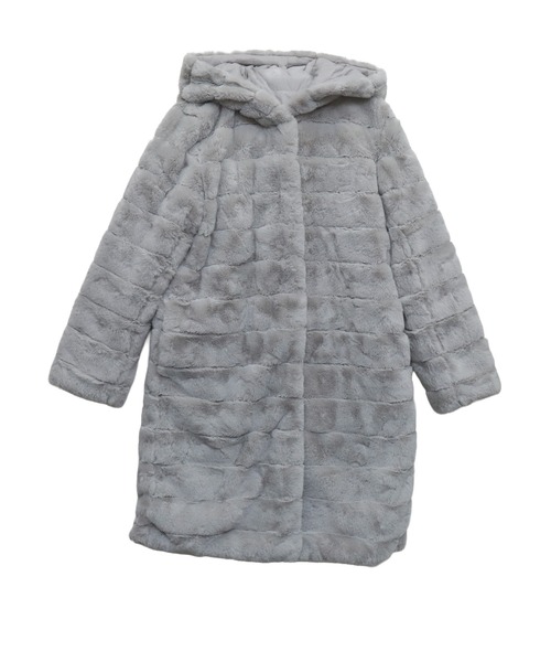 セール】ボーダーフェイクファーリバーシブルロングコート（ダウン