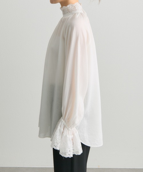 セール】襟袖レースプチハイネックブラウス（シャツ/ブラウス）｜PUAL