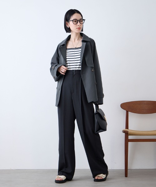 Aunely】奥ゆかしぃルエット 撥水 ショート トレンチ コート/ 静電防止