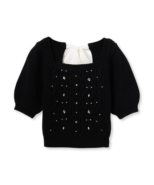 セール】[L.B CANDY STOCK]シフォンリボンビジューニットトップス