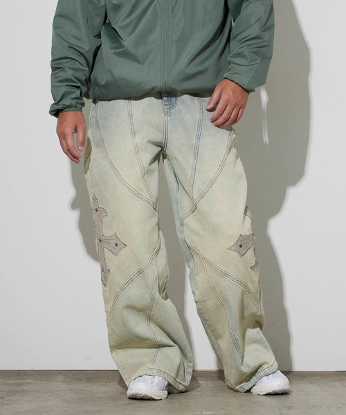 セール】SUPPLIER/サプライヤー Cross Leather Patch Baggy Denim