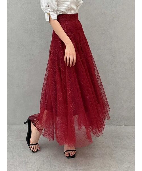 dazzlin（ダズリン）の「スパンコールチュールチェックスカート