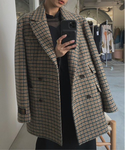 Ameri（アメリ）の「CHECK ECO WOOL BIG JACKET（テーラードジャケット