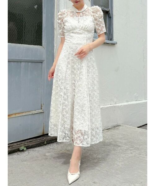 セール】ネックツイスト刺繍レースドレス（ドレス）｜dazzlin