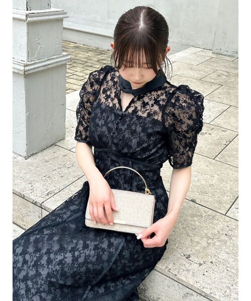 セール】ネックツイスト刺繍レースドレス（ドレス）｜dazzlin