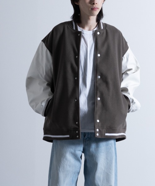 NYLAUS（ナイラス）の「フェイクウール 袖フェイクレザー切り替え 裏