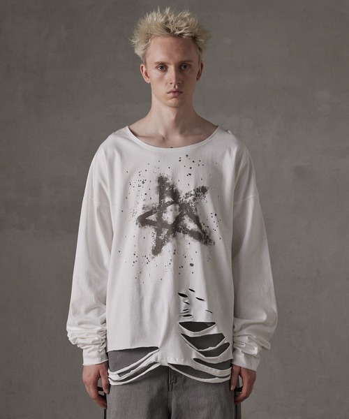 GLANCY ラインストーン星型カットソー ブラック GLANCY ラインストーン