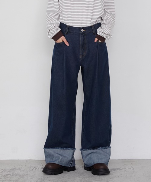 forksy.】ワイドストレートターンバックデニムパンツ forksy.│MONO
