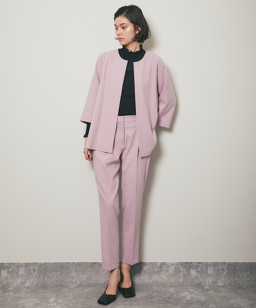 セール】ノーカラージャケット＆テーパードパンツスーツセットアップ