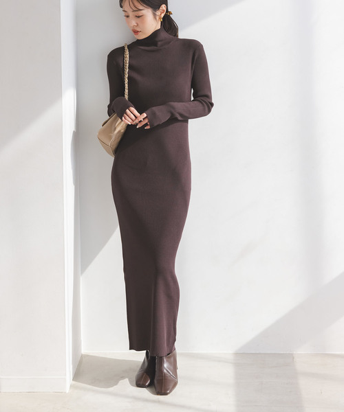 WEB限定カラー・追加》RY/PLリブハイネックロングワンピース