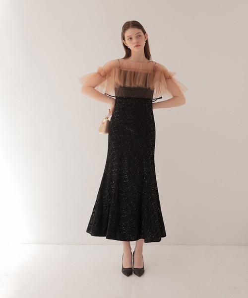 セール】【LEJA】チュールフリルボレロペイントマーメイドドレス