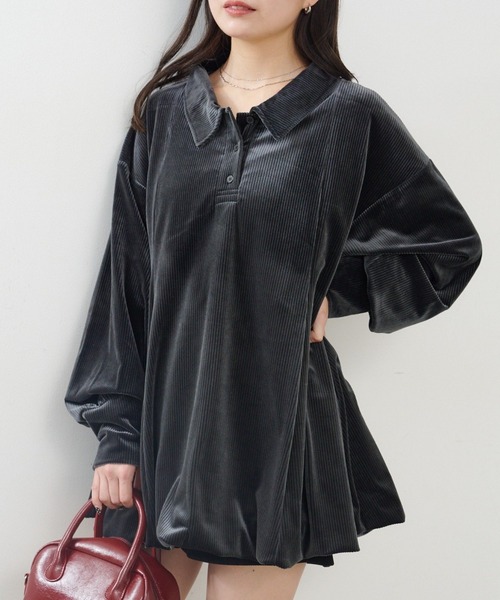 Kastane（カスタネ）の「針抜きベロアバルーンミニワンピース