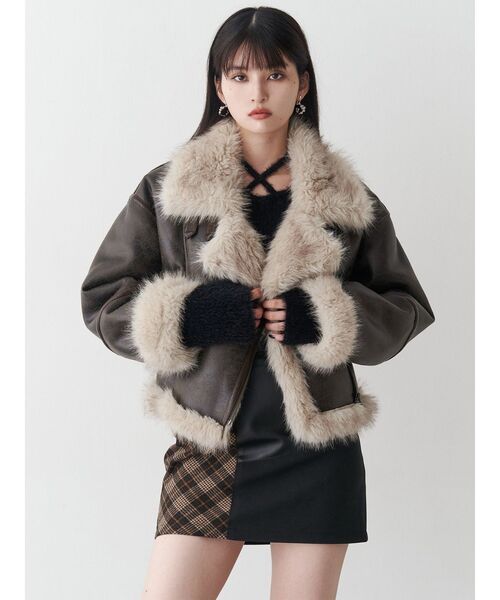 セール】アンイーブンショートフェイクムートンジャケット（ムートン