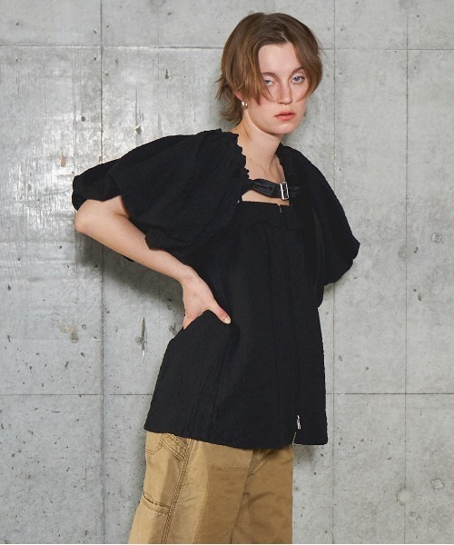 Jacquard Volume Sleeve Tops/ジャガードボリュームスリーブトップス