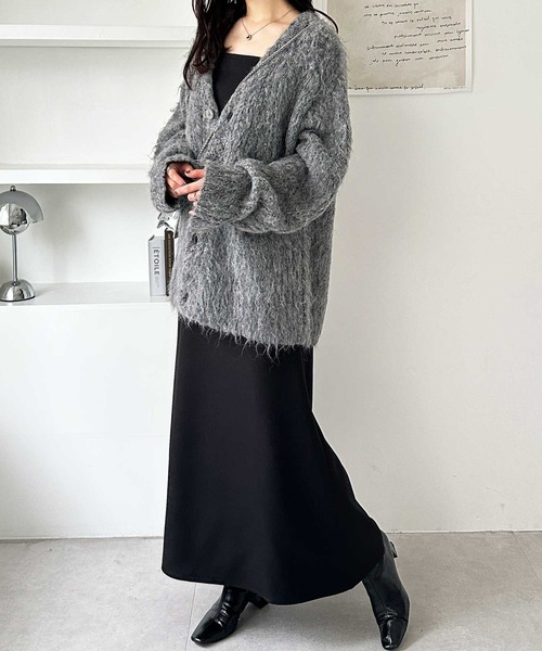 セール】【新色追加】ミックスシャギーオーバーサイズVネック