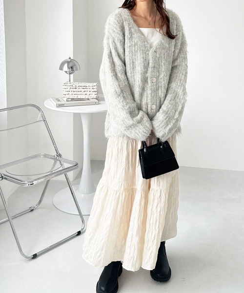 セール】【新色追加】ミックスシャギーオーバーサイズVネック