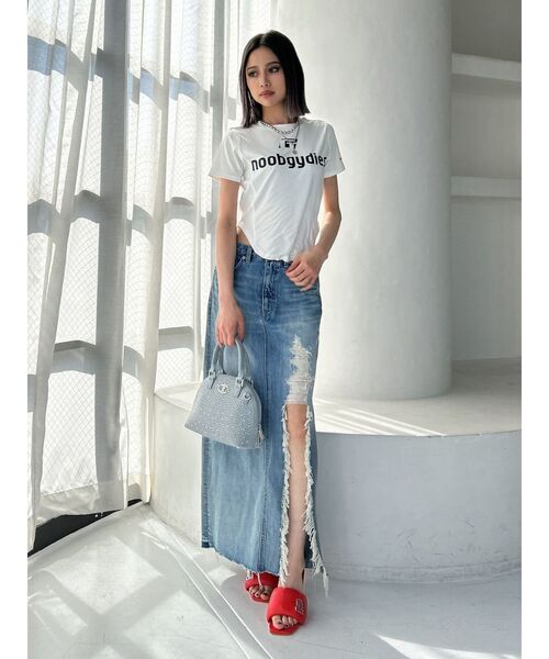 GYDA（ジェイダ）の「ダメージスリット ロングスカートライク デニム