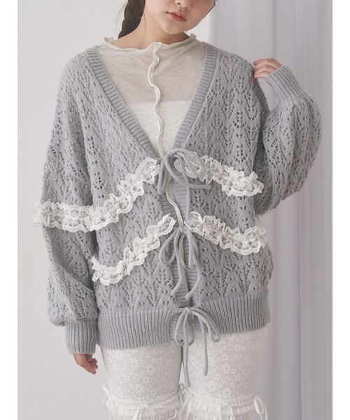セール】透かし編みフリルニットカーディガン（カーディガン/ボレロ