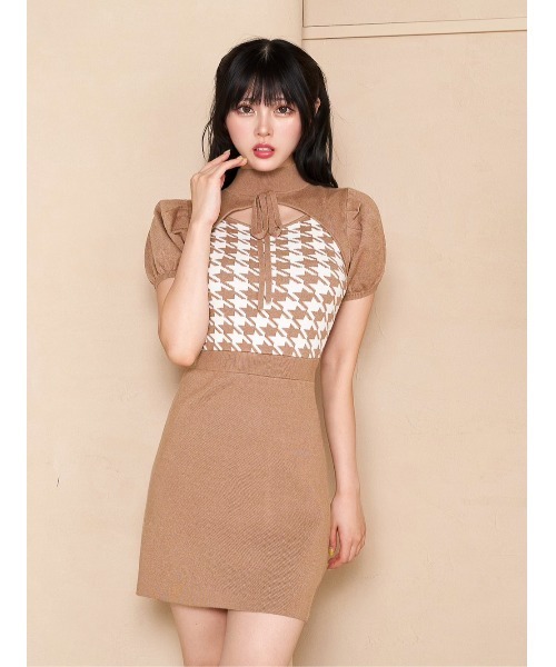 Darich（ダーリッチ）の「チェックリボンニットミニワンピース