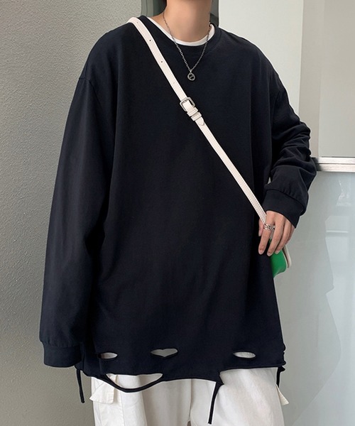 BENDER TOKYO】裾ダメージ加工 ロングスリーブTシャツ ビッグ