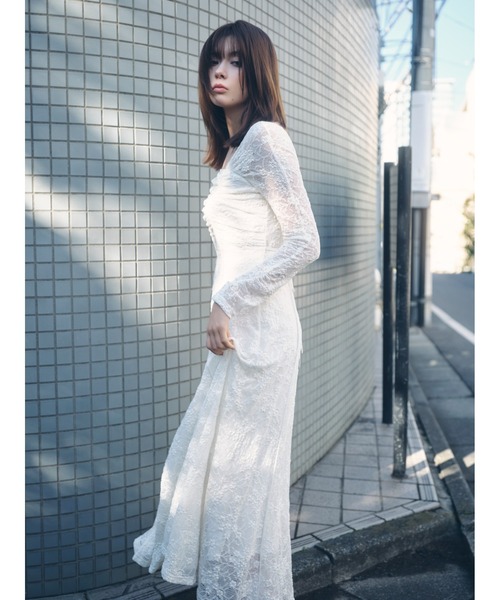 スクエアネックストレッチレースワンピース（ワンピース）｜FRAY I.D