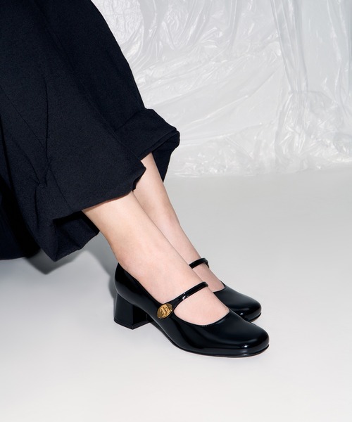 メタリックバックル ブロックヒールメリージェーン（パンプス