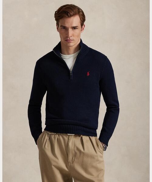 コットン クォータージップ モックネック セーター（ニット/セーター