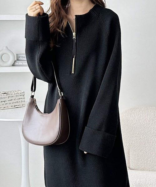 セール】【新色追加/S-LLサイズ】前後2WAYハーフジップニット