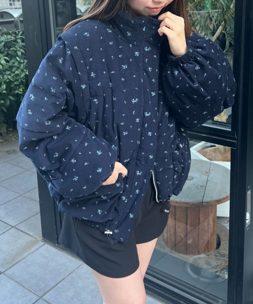 Kastane（カスタネ）の「【袖取り外し可/無地&花柄】コーデュロイ中綿