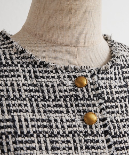 セール】アソート ツイードノーカラージャケット（ノーカラー