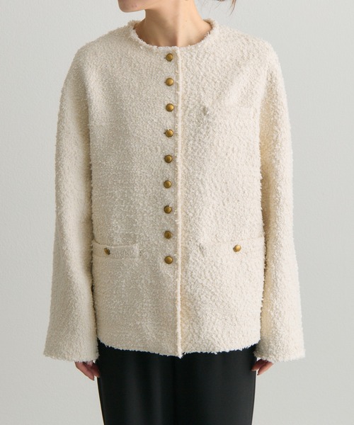 セール】アソート ツイードノーカラージャケット（ノーカラー